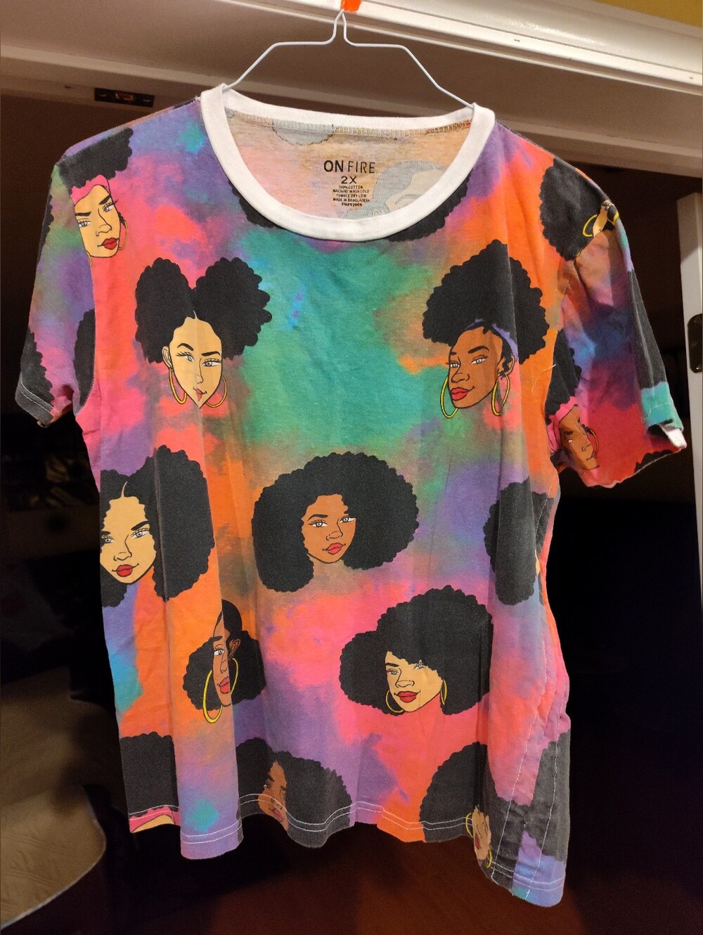 On Fire Women's Multicolor Tie-Dye Afro Print Short Sleeve Tee